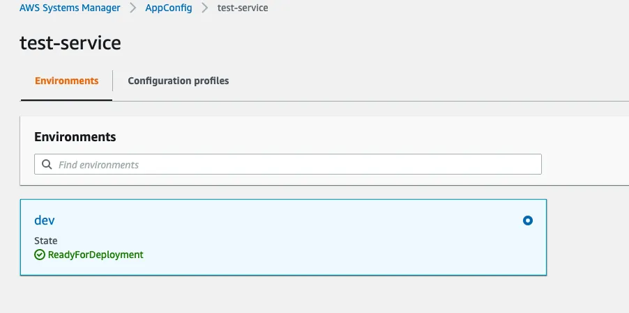 ‘dev’ environment of test-service application