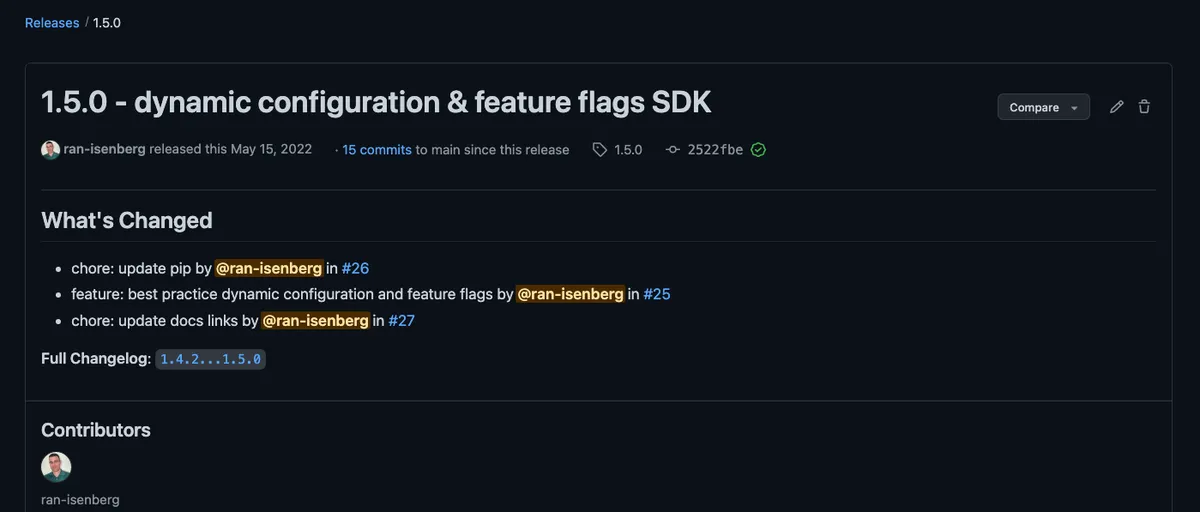 GitHub release example